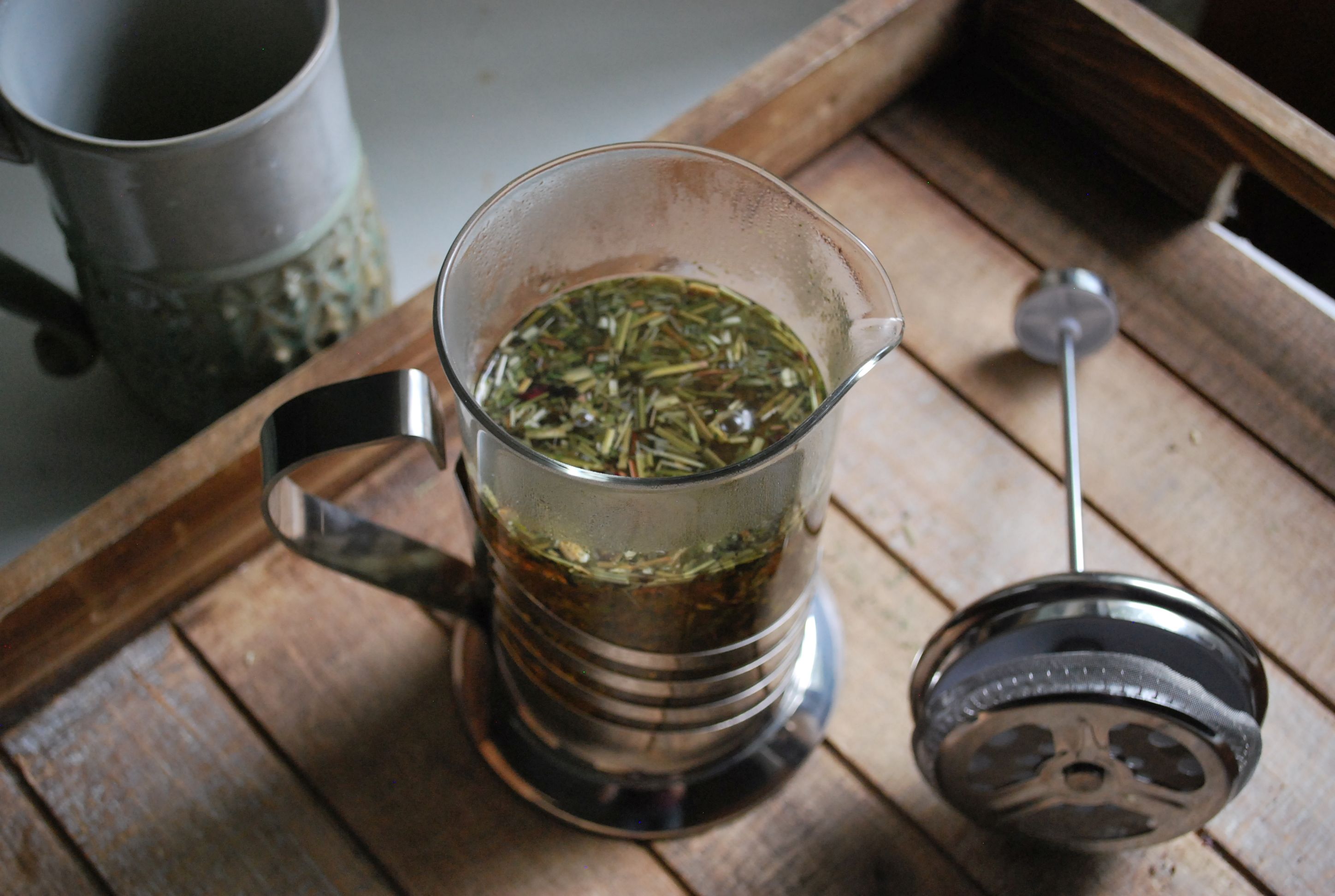 How to use a press pot for making herbal tea.